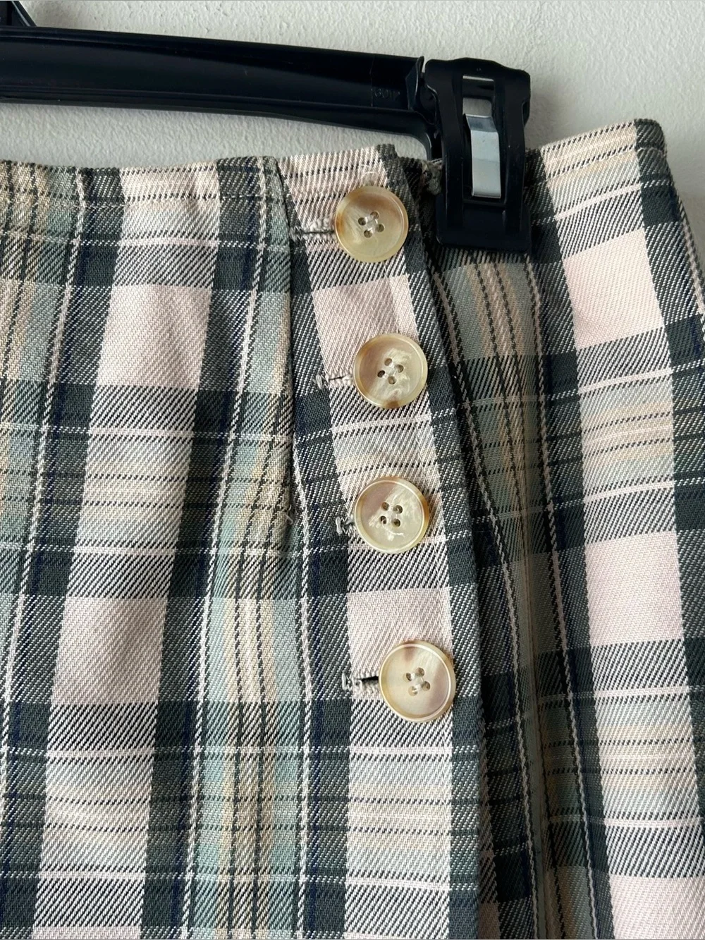 Talbots Vintage Petites 100% Cotton Midi Skirt Plaid Tan Green 12P